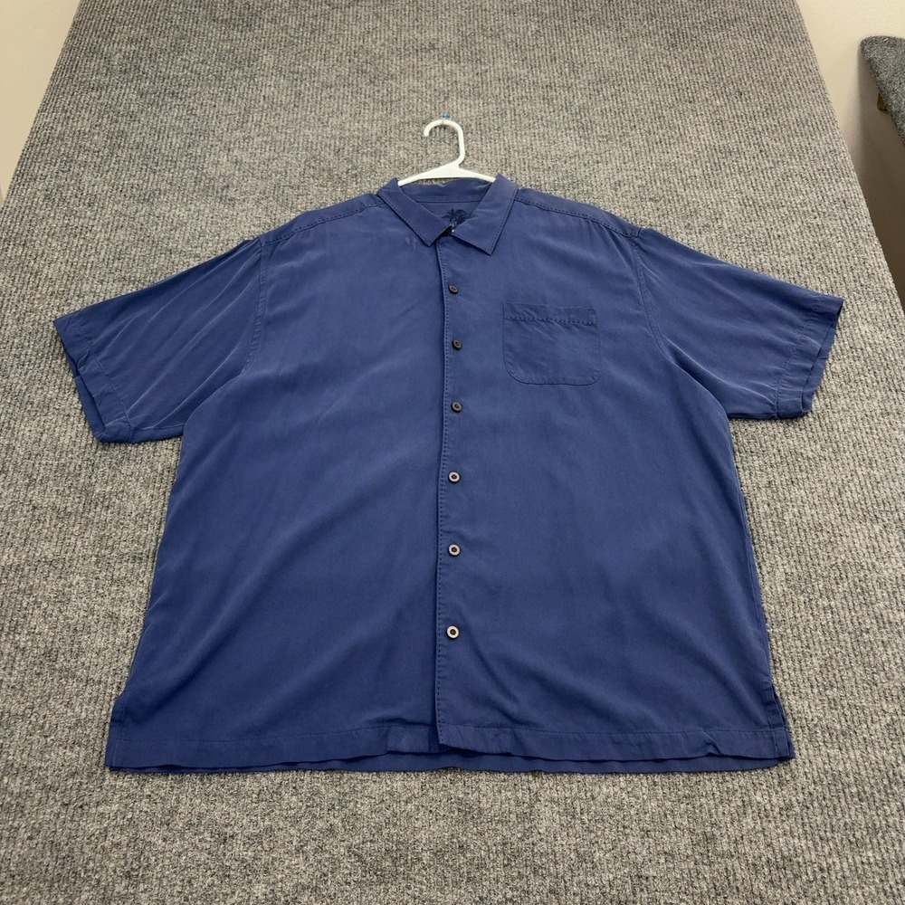 Tommy Bahama Button Up Mens XL Blue Silk Short Sleeve‎ Camp Shirt Casual Beach
